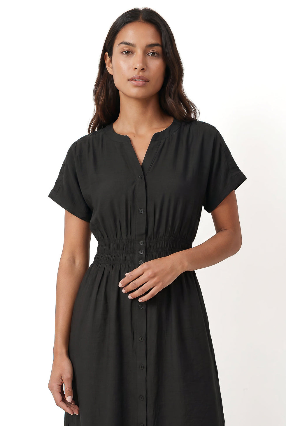 Vestido midi manga curta botões e elástico 51133