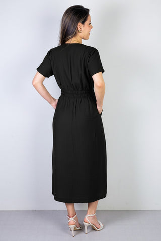 Vestido midi manga curta botões e elástico 51133