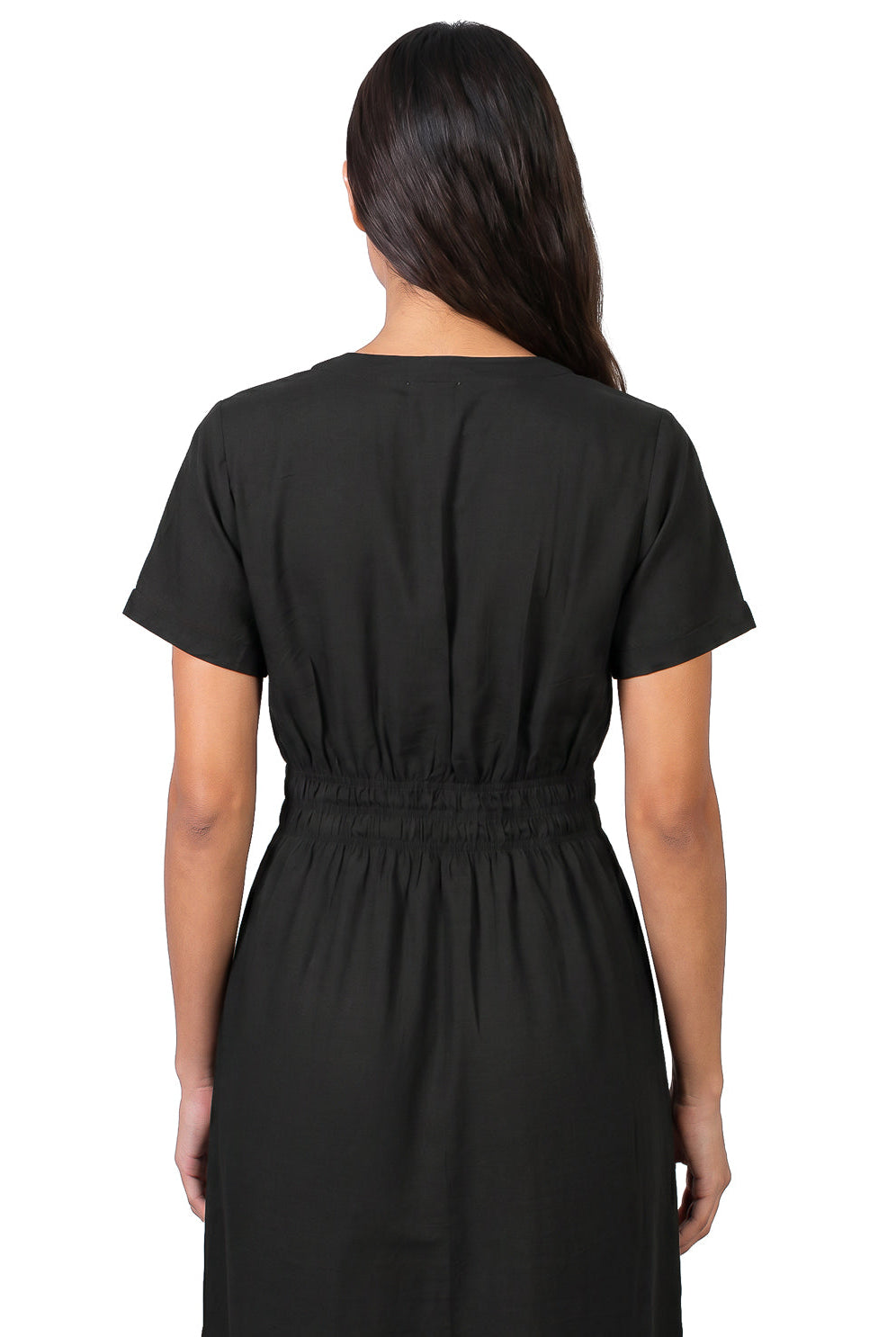 Vestido midi manga curta botões e elástico 51133
