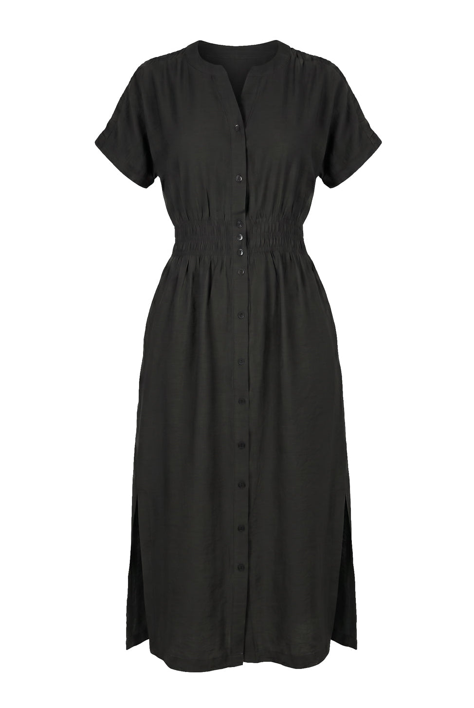 Vestido midi manga curta botões e elástico 51133
