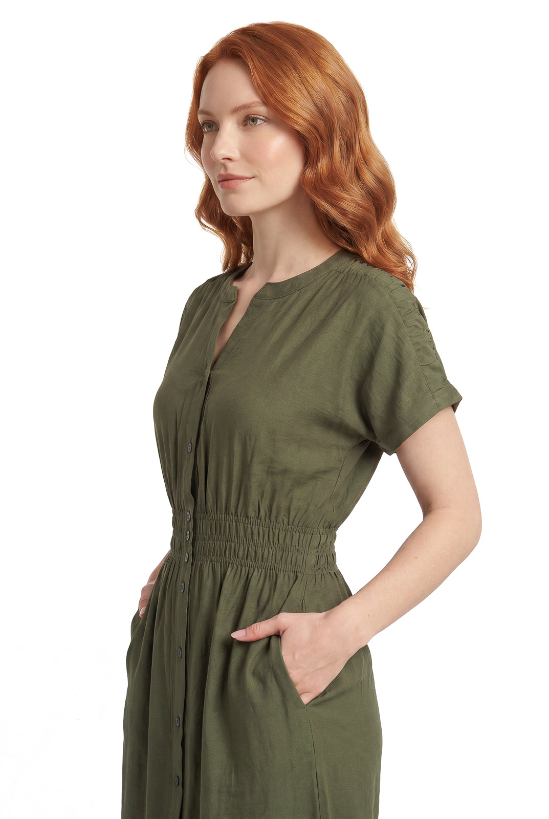 Vestido midi manga curta botões e elástico 51133