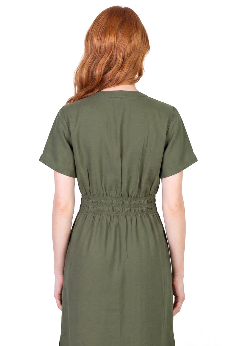 Vestido midi manga curta botões e elástico 51133