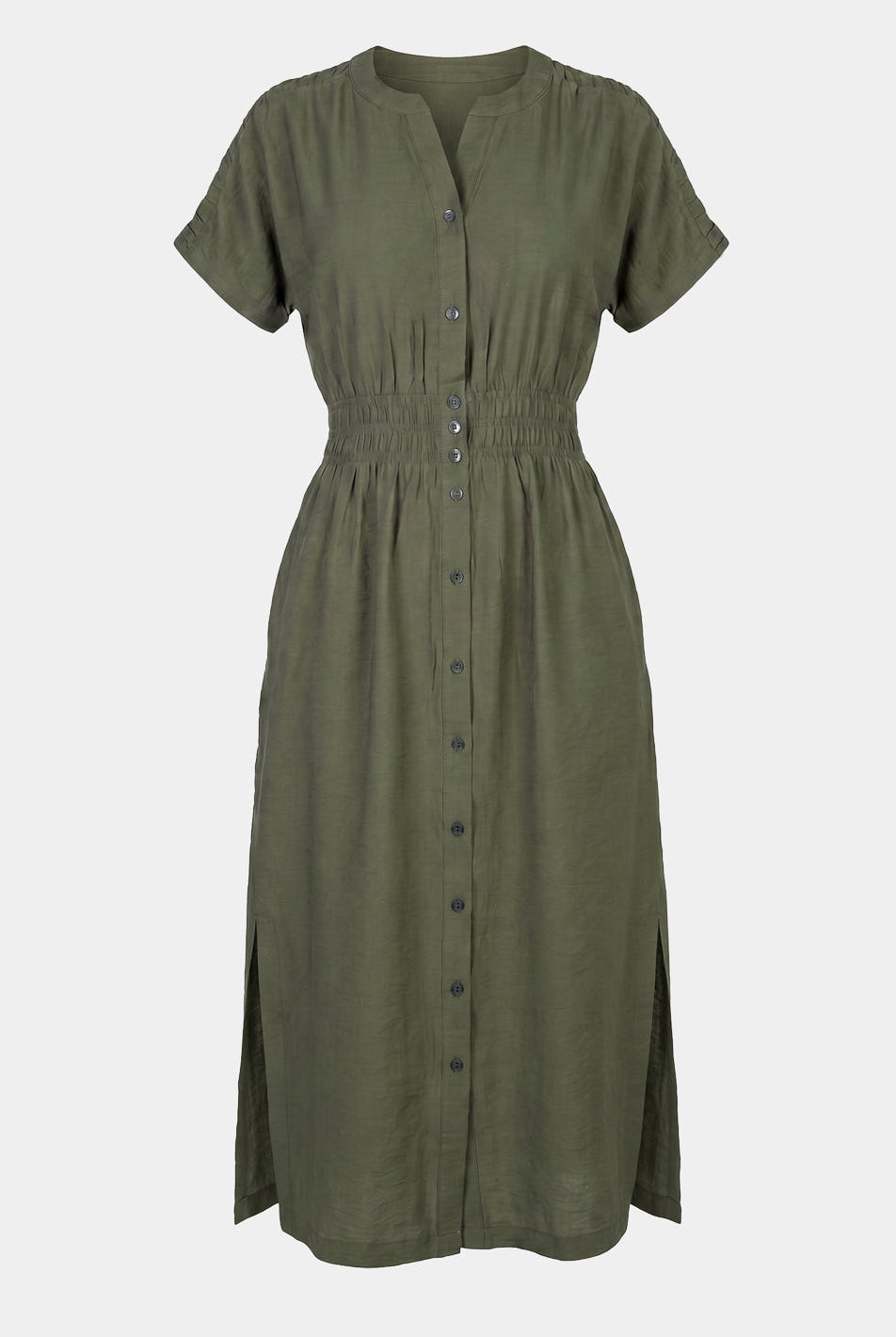 Vestido midi manga curta botões e elástico 51133