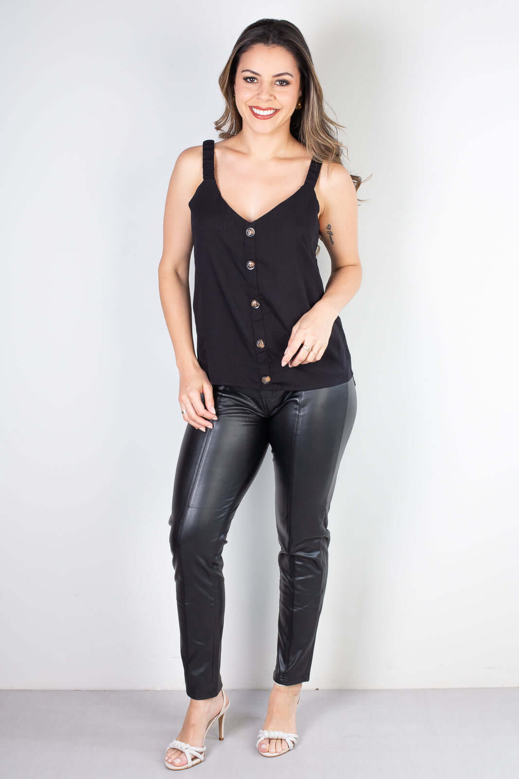 Blusa feminina regata botões 51144 - Enluaze