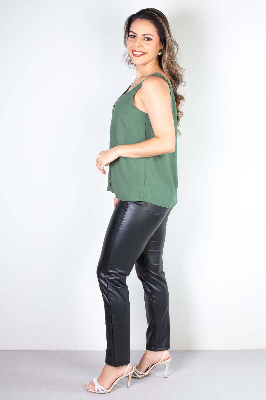 Blusa feminina regata botões 51144 - Enluaze