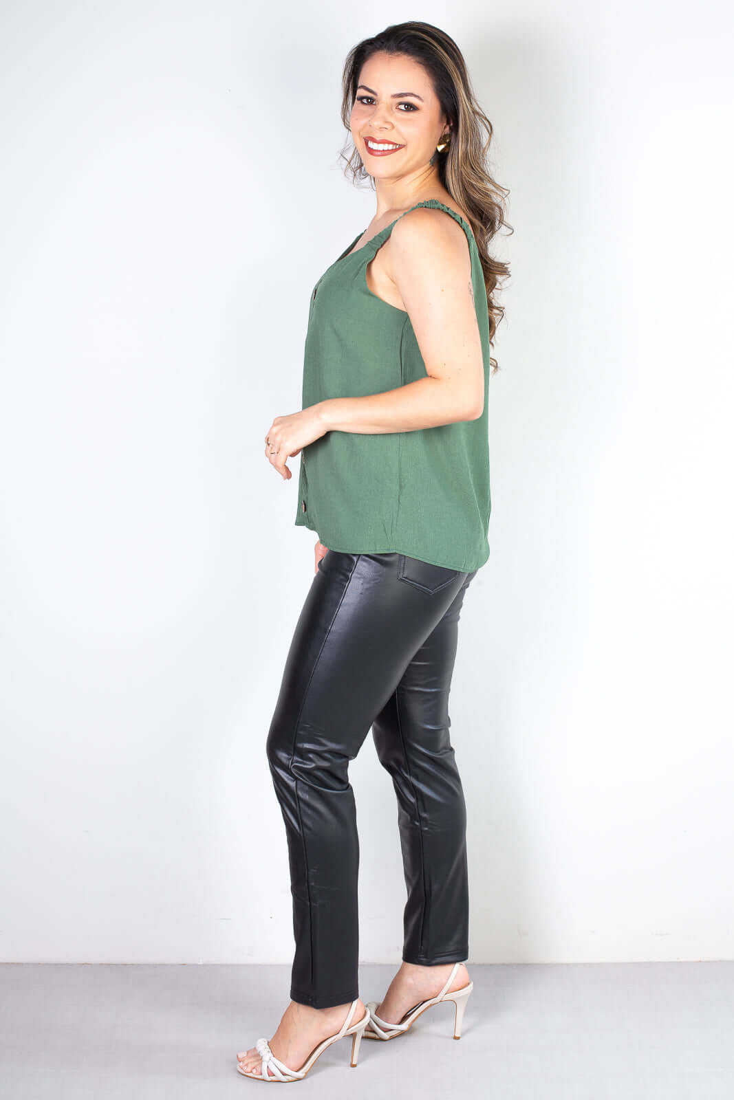 Blusa feminina regata botões 51144 - Enluaze