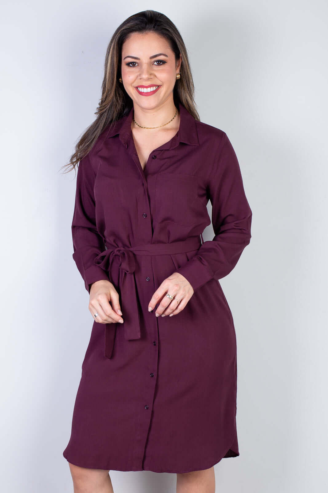 Vestido chemise manga longa 51313 - Enluaze