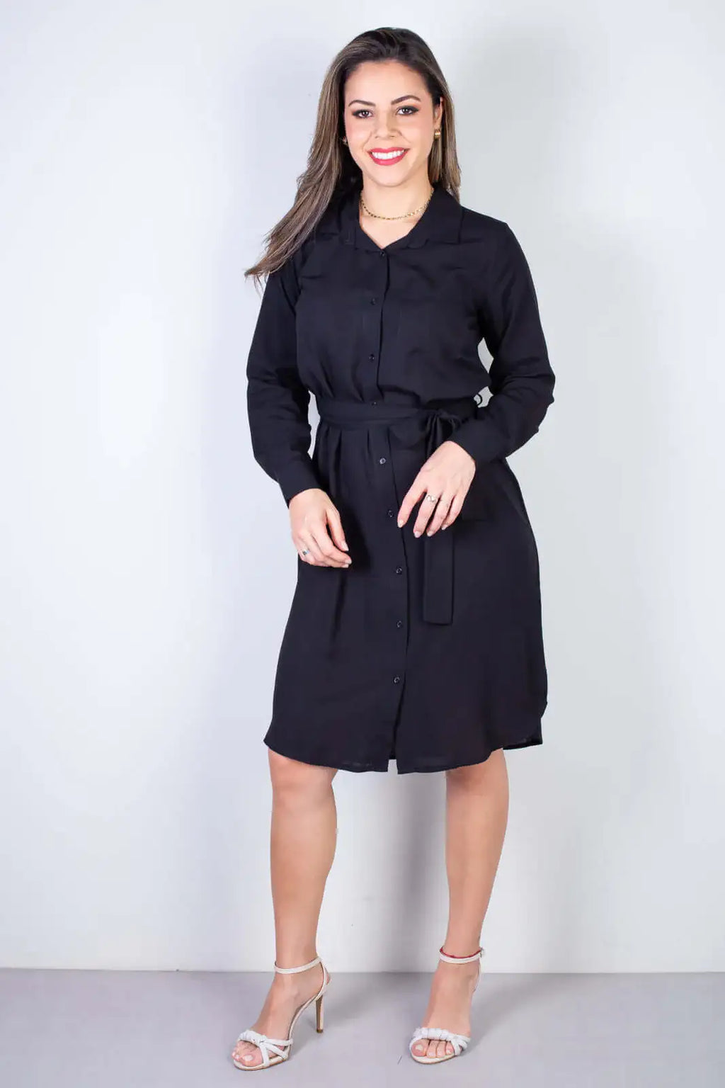 Vestido chemise manga longa 51313 - Enluaze