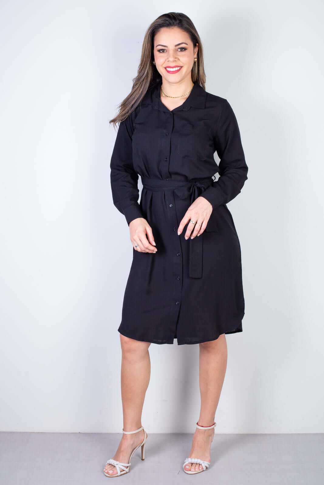 Vestido chemise manga longa 51313 - Enluaze