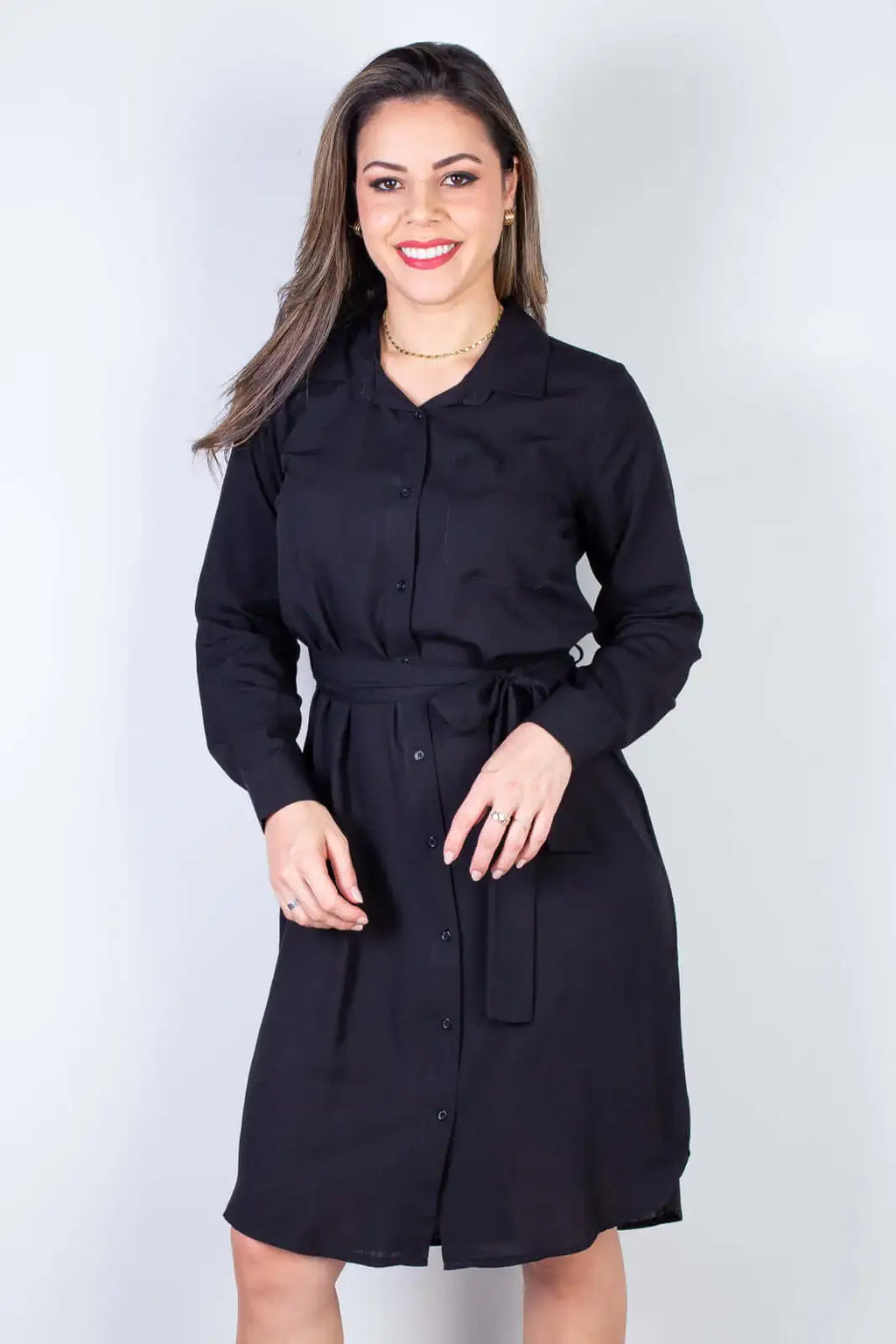 Vestido chemise manga longa 51313 - Enluaze