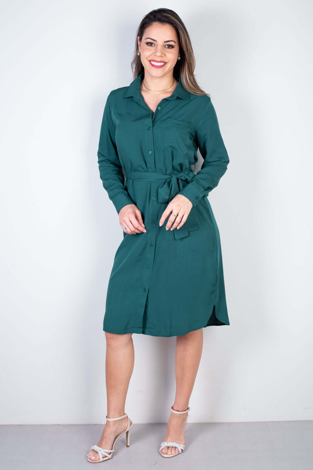 Vestido chemise manga longa 51313 - Enluaze