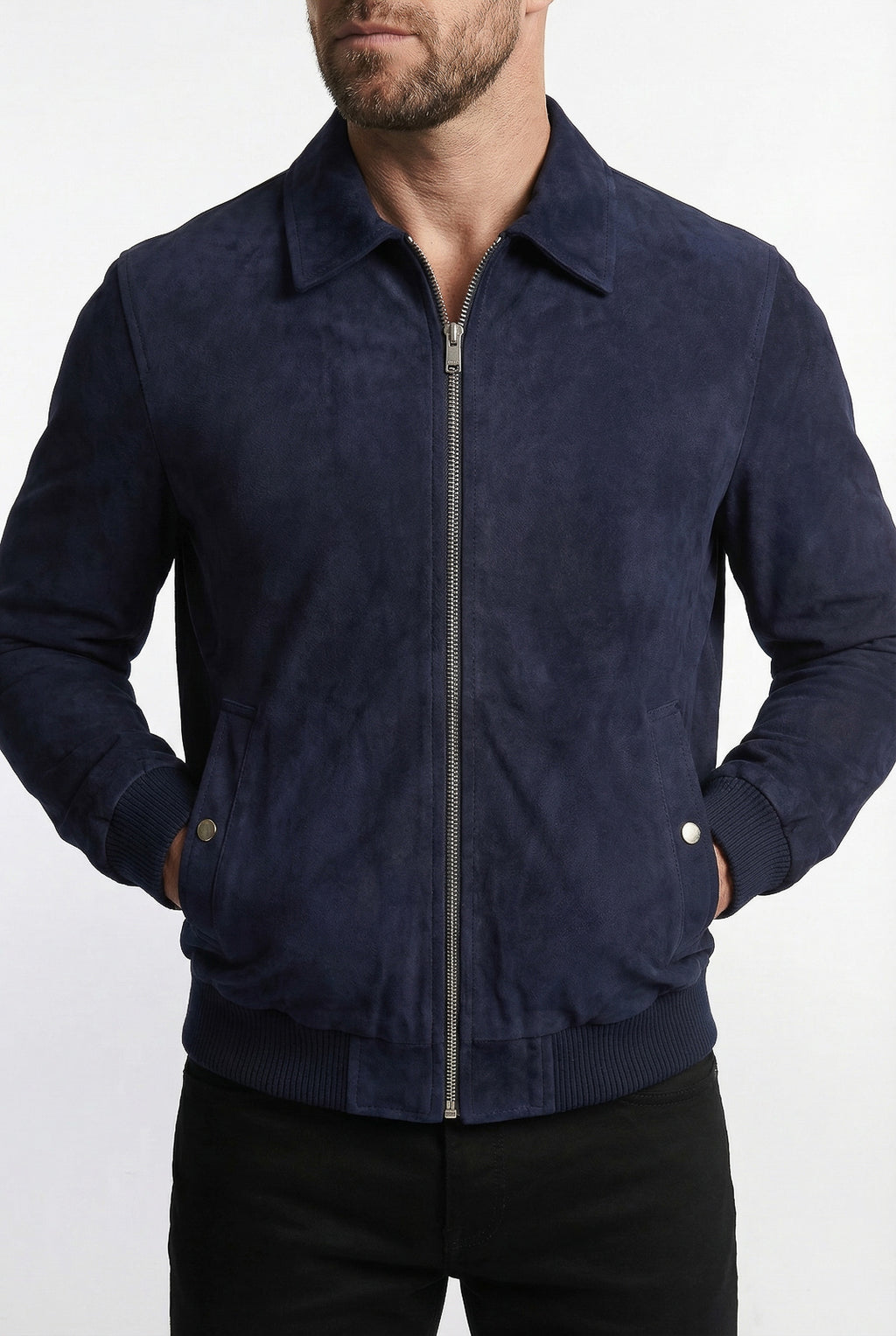 Jaqueta masculina suede com gola 69389