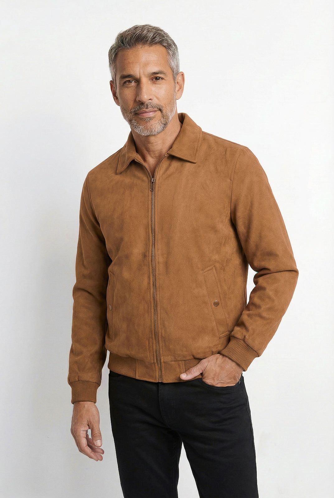 Jaqueta masculina suede com gola 69389
