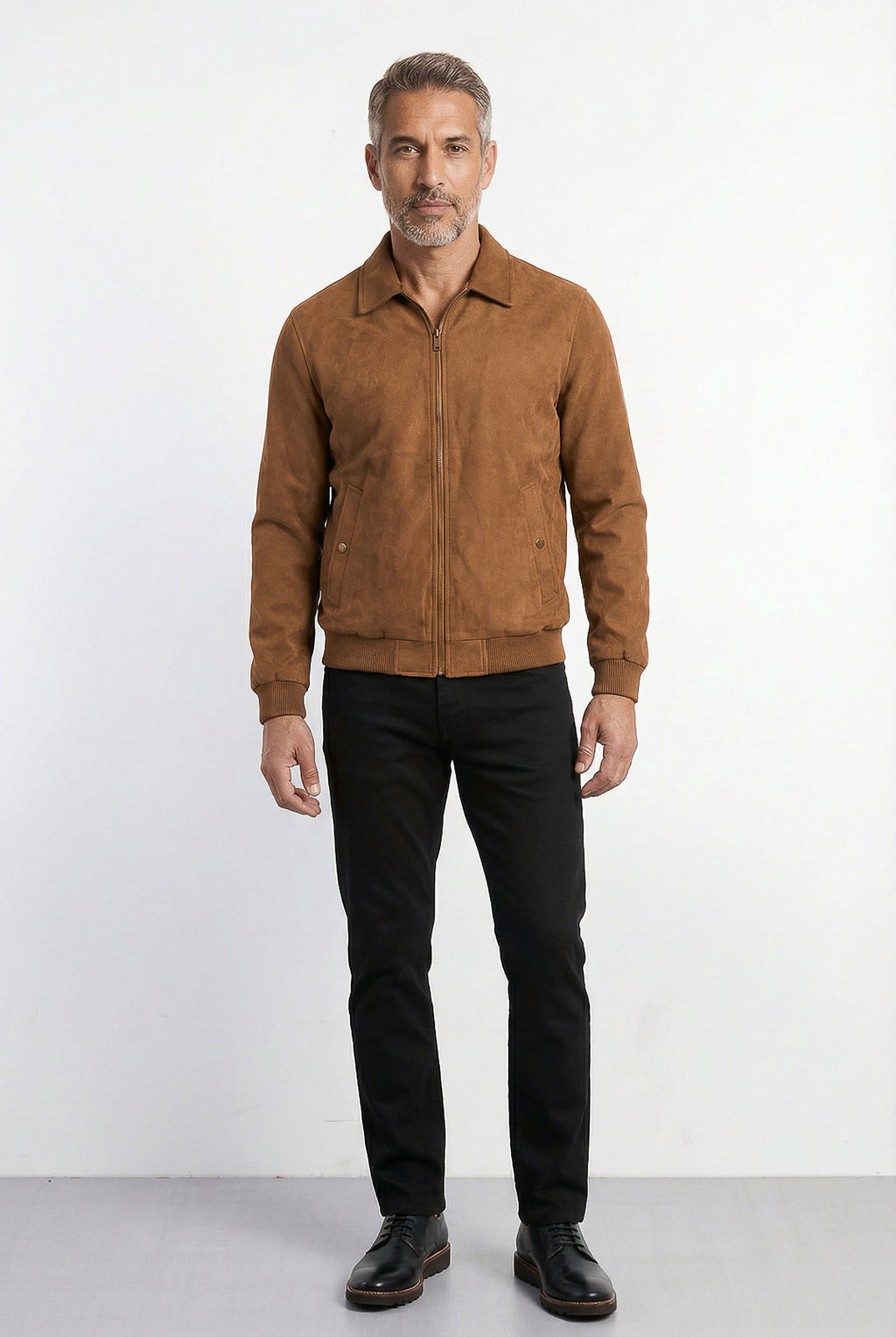 Jaqueta masculina suede com gola 69389