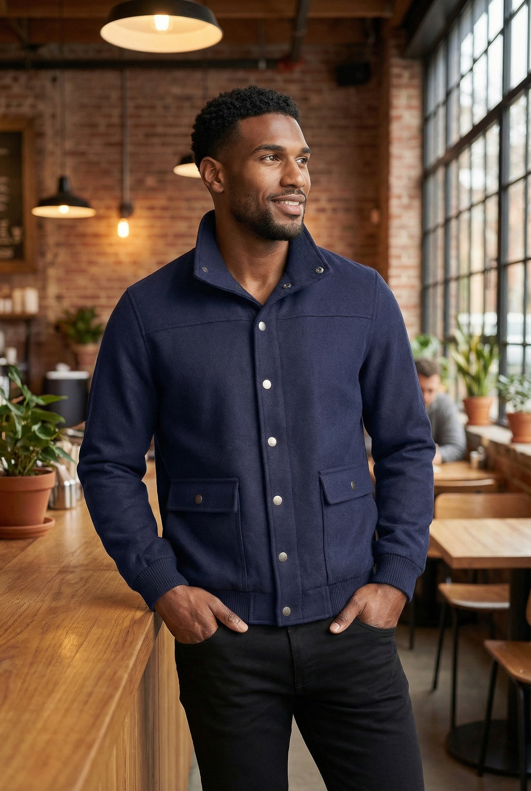 Jaqueta masculina suede com botões e bolsos 69390