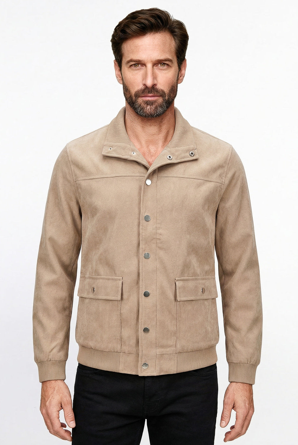 Jaqueta masculina suede com botões e bolsos 69390