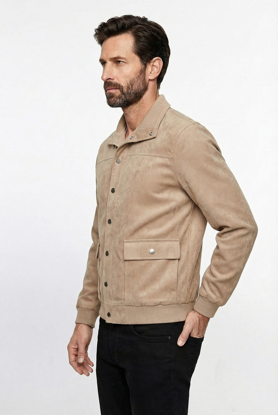 Jaqueta masculina suede com botões e bolsos 69390