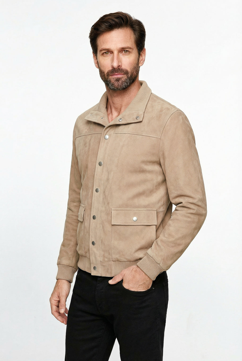 Jaqueta masculina suede com botões e bolsos 69390