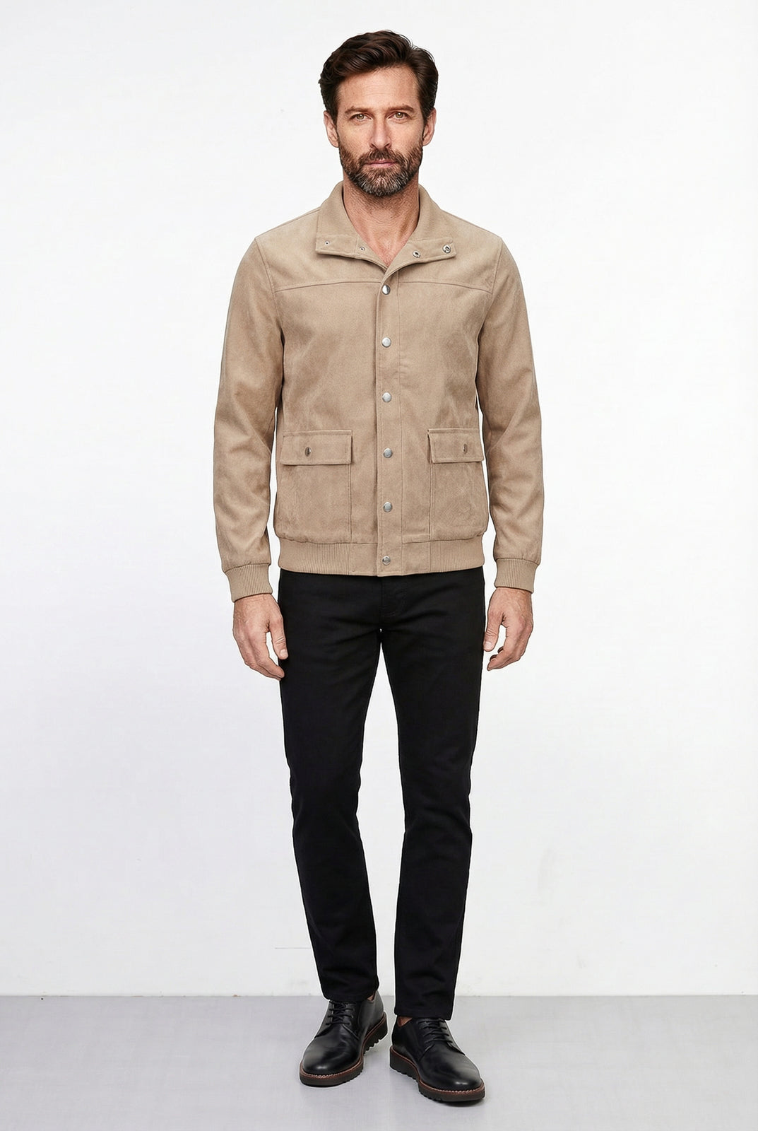 Jaqueta masculina suede com botões e bolsos 69390
