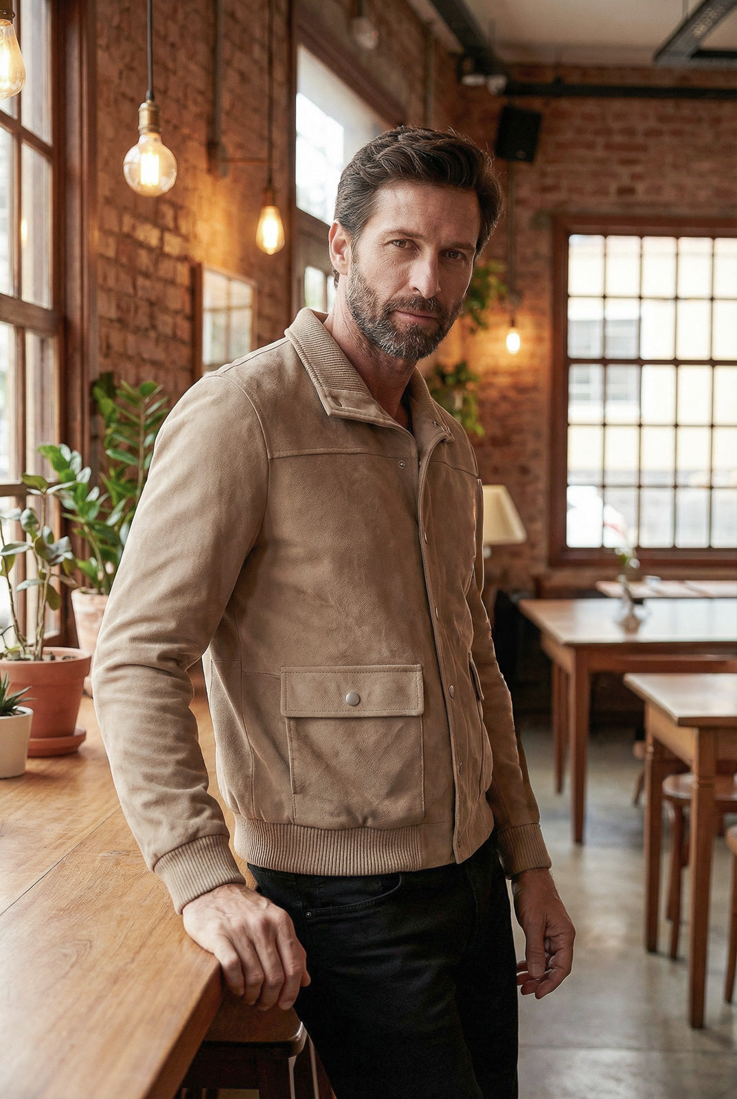 Jaqueta masculina suede com botões e bolsos 69390
