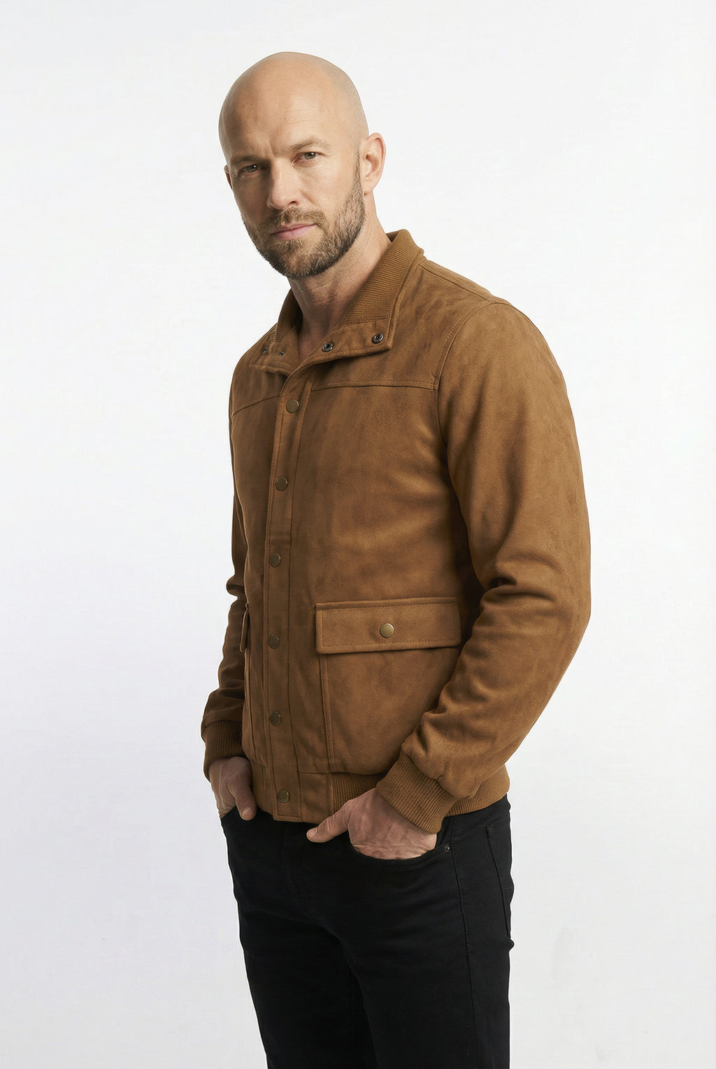 Jaqueta masculina suede com botões e bolsos 69390