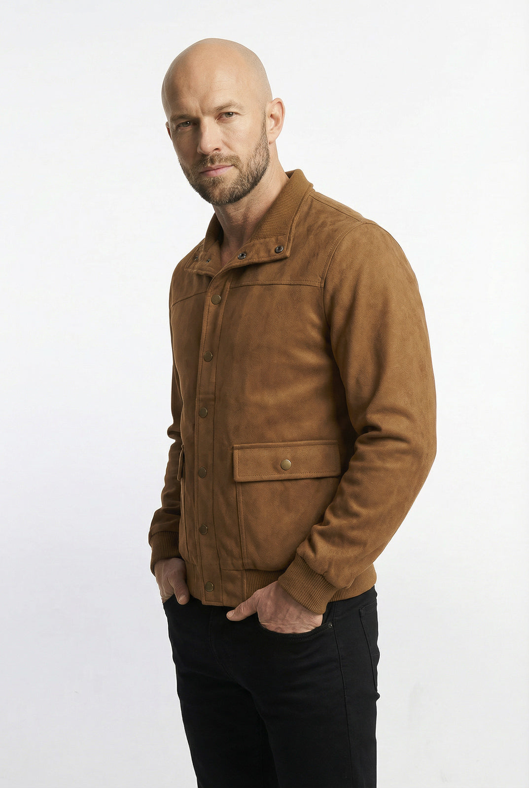Jaqueta masculina suede com botões e bolsos 69390