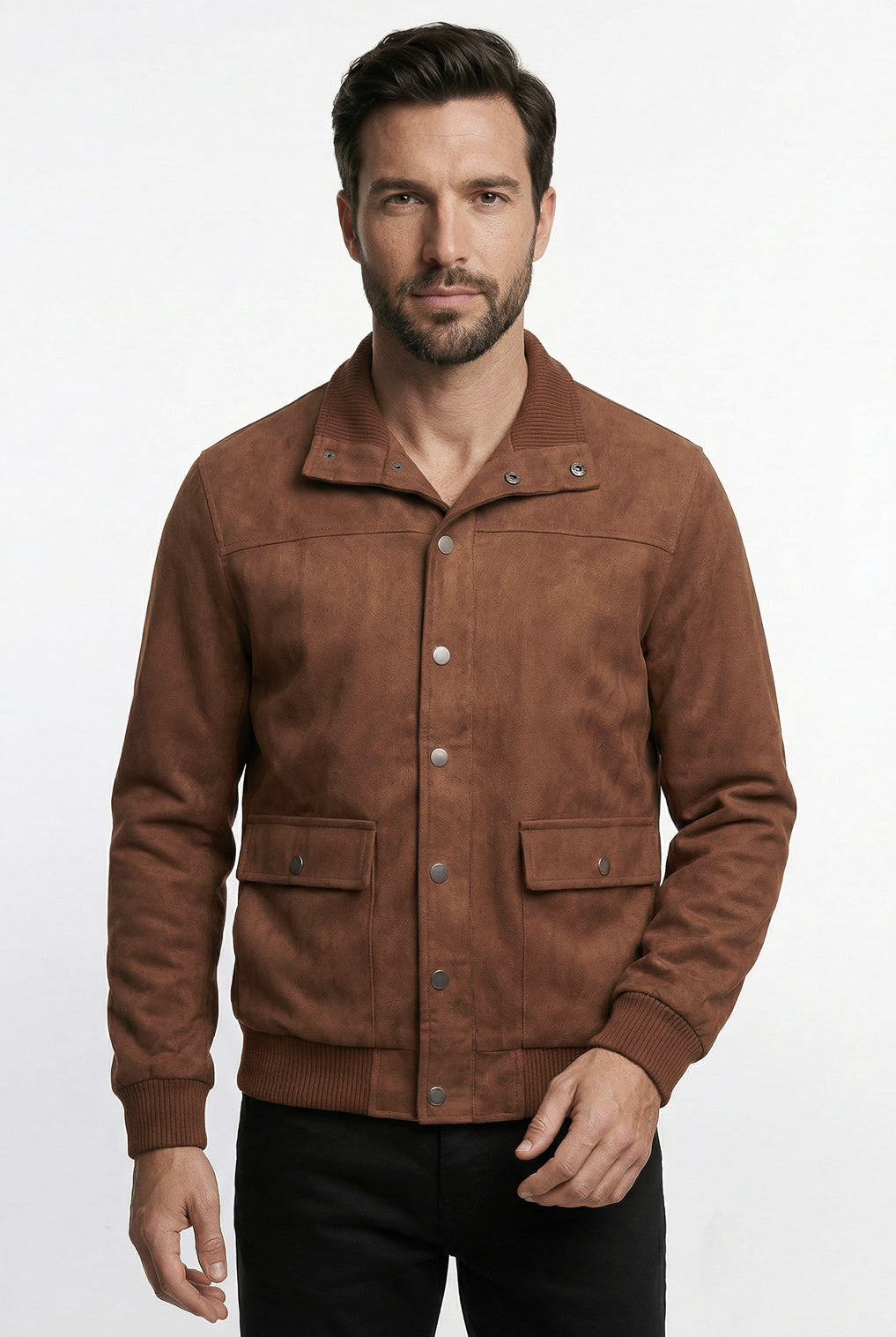 Jaqueta masculina suede com botões e bolsos 69390