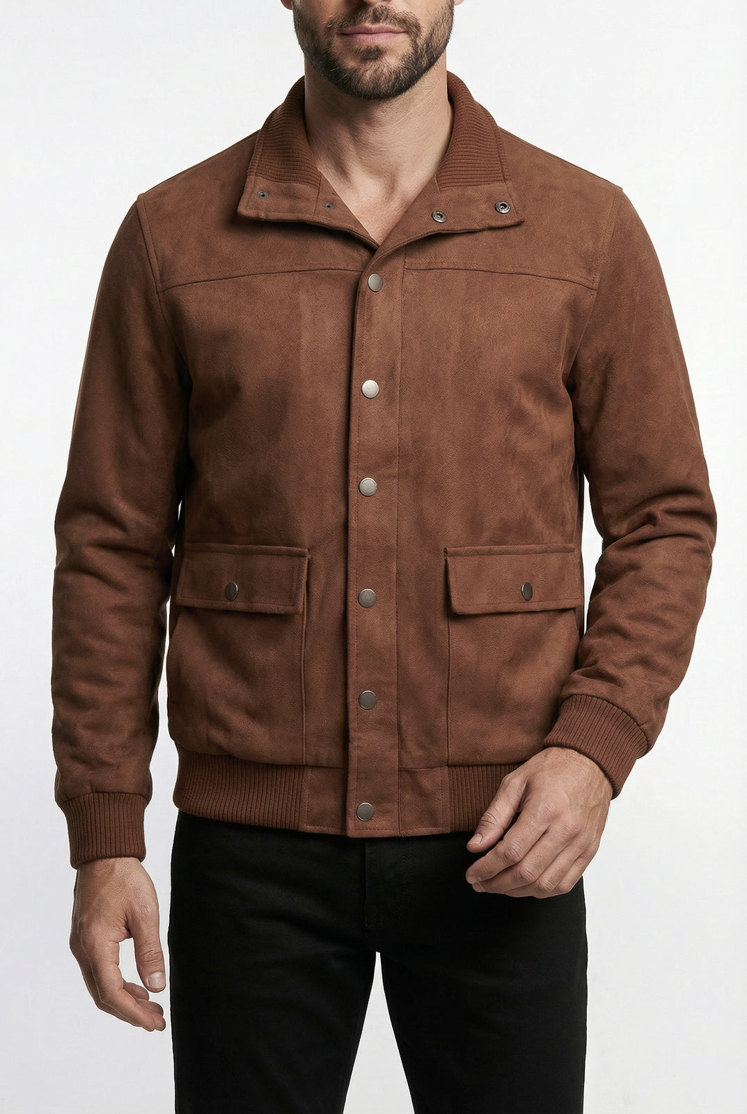 Jaqueta masculina suede com botões e bolsos 69390