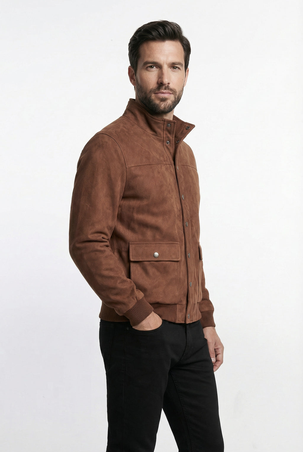Jaqueta masculina suede com botões e bolsos 69390