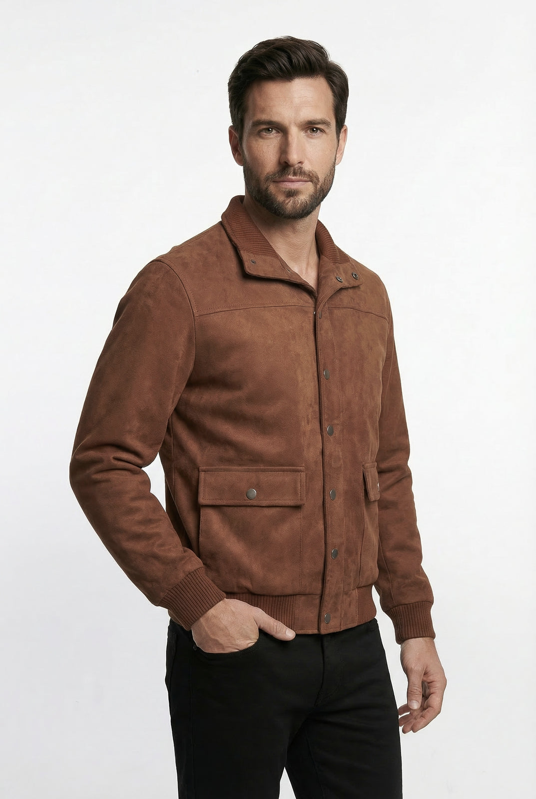 Jaqueta masculina suede com botões e bolsos 69390