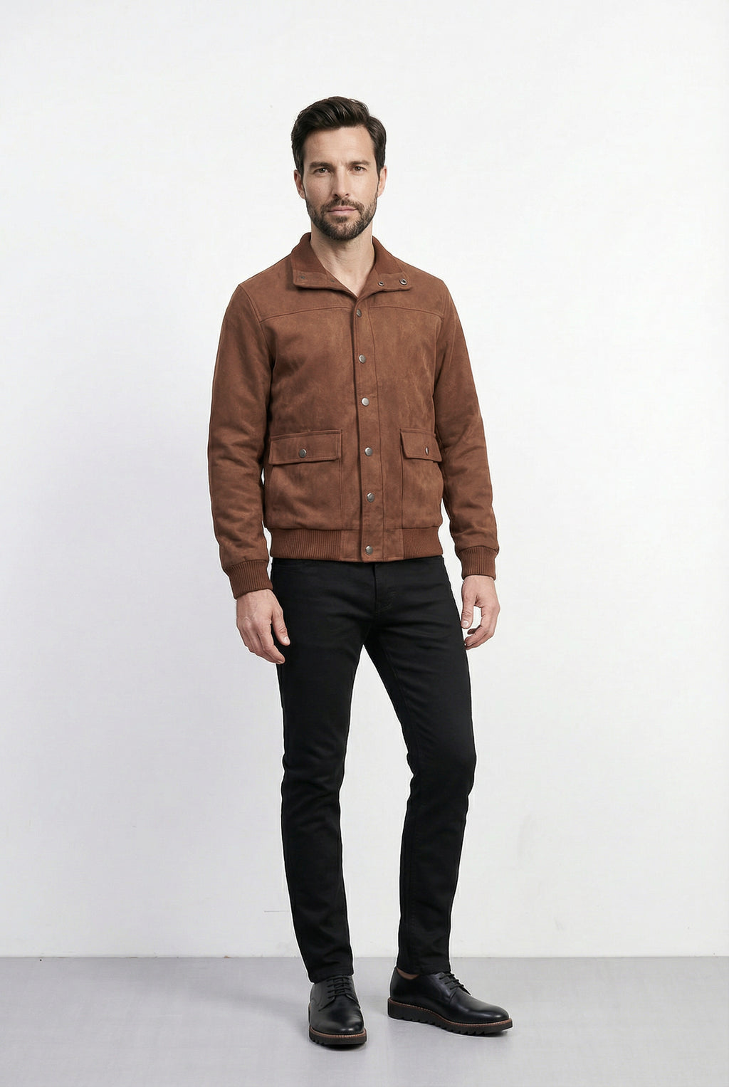 Jaqueta masculina suede com botões e bolsos 69390