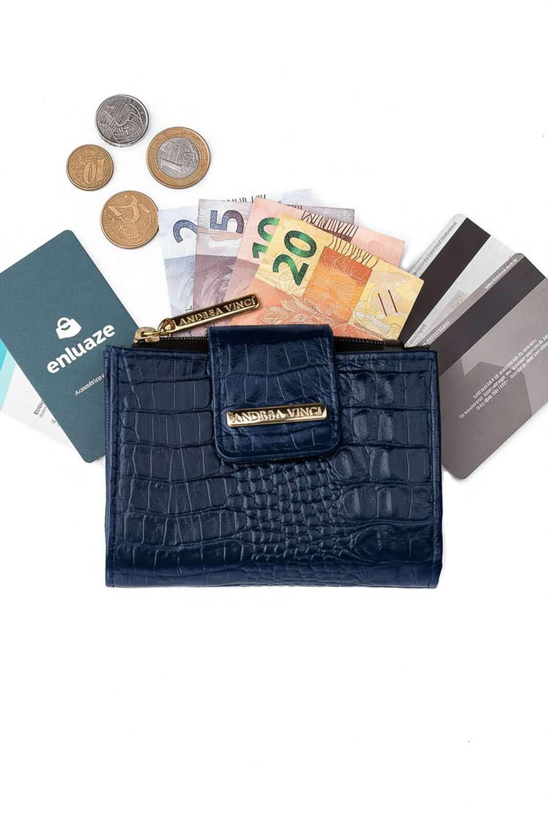 Carteira feminina de couro croco Linna 11x13cm - Enluaze