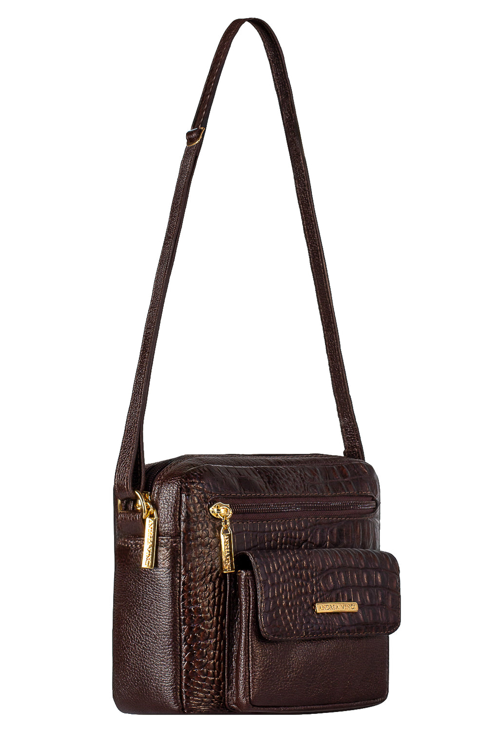 Bolsa transversal pequena de couro croco Clarice