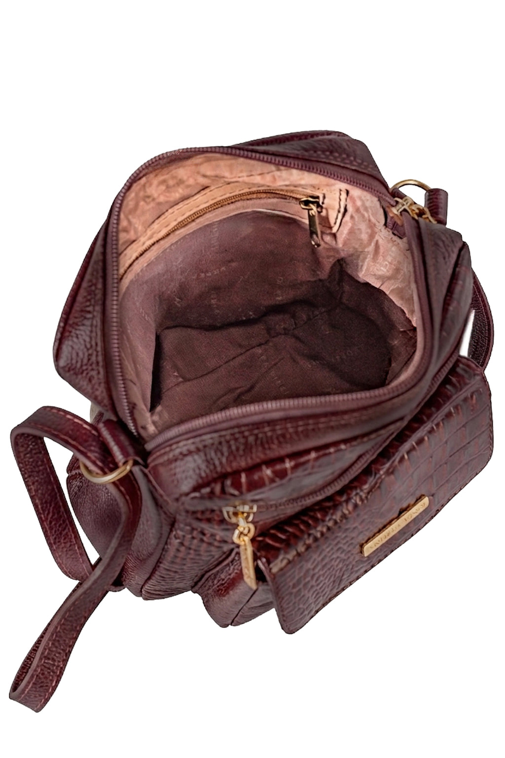 Bolsa transversal pequena de couro croco Clarice