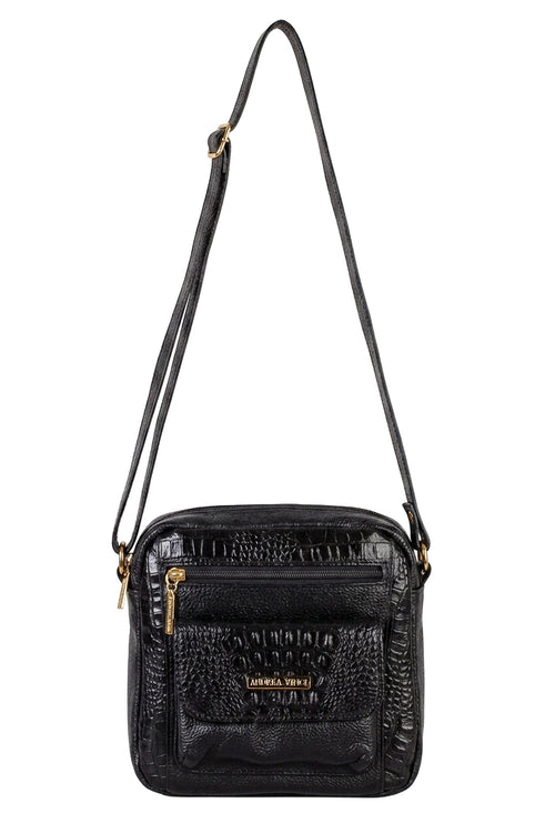 Bolsa transversal pequena de couro croco Clarice — Enluaze