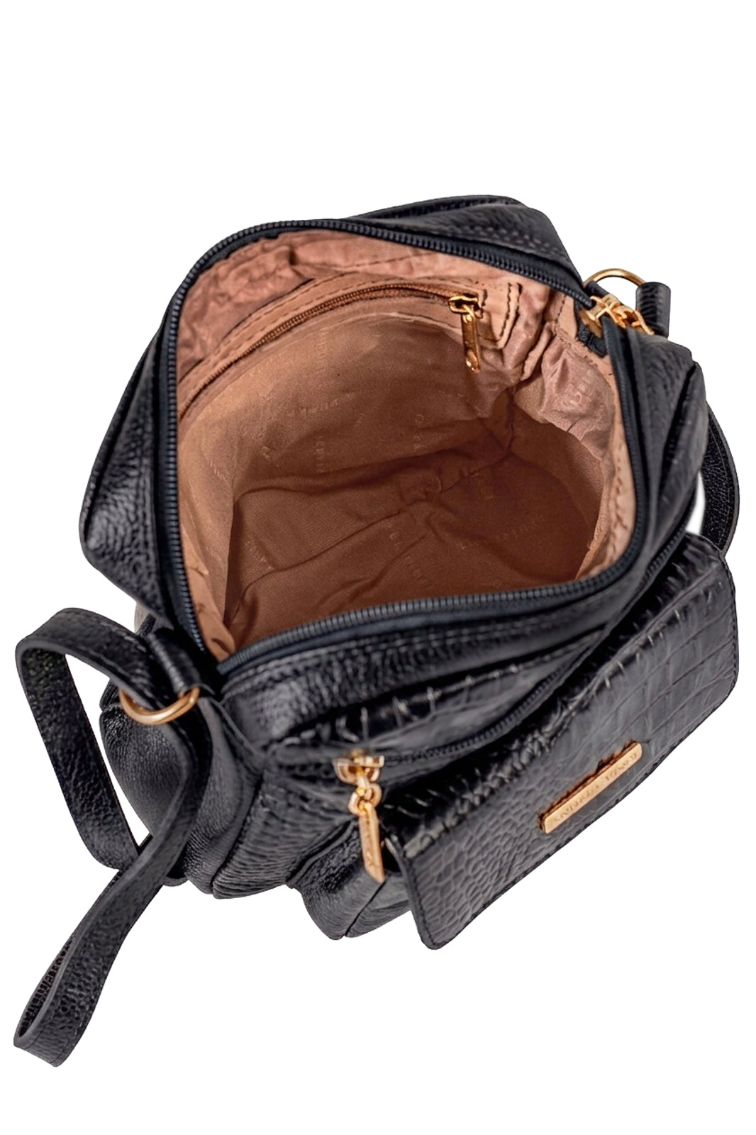 Bolsa transversal pequena de couro croco Clarice