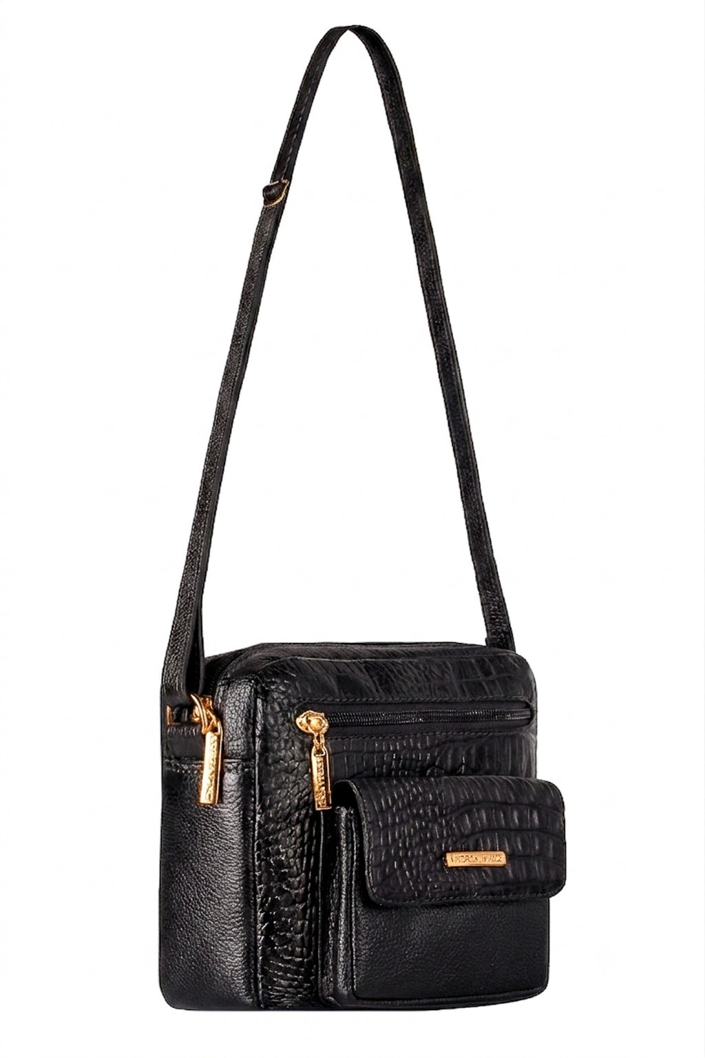 Bolsa transversal pequena de couro croco Clarice
