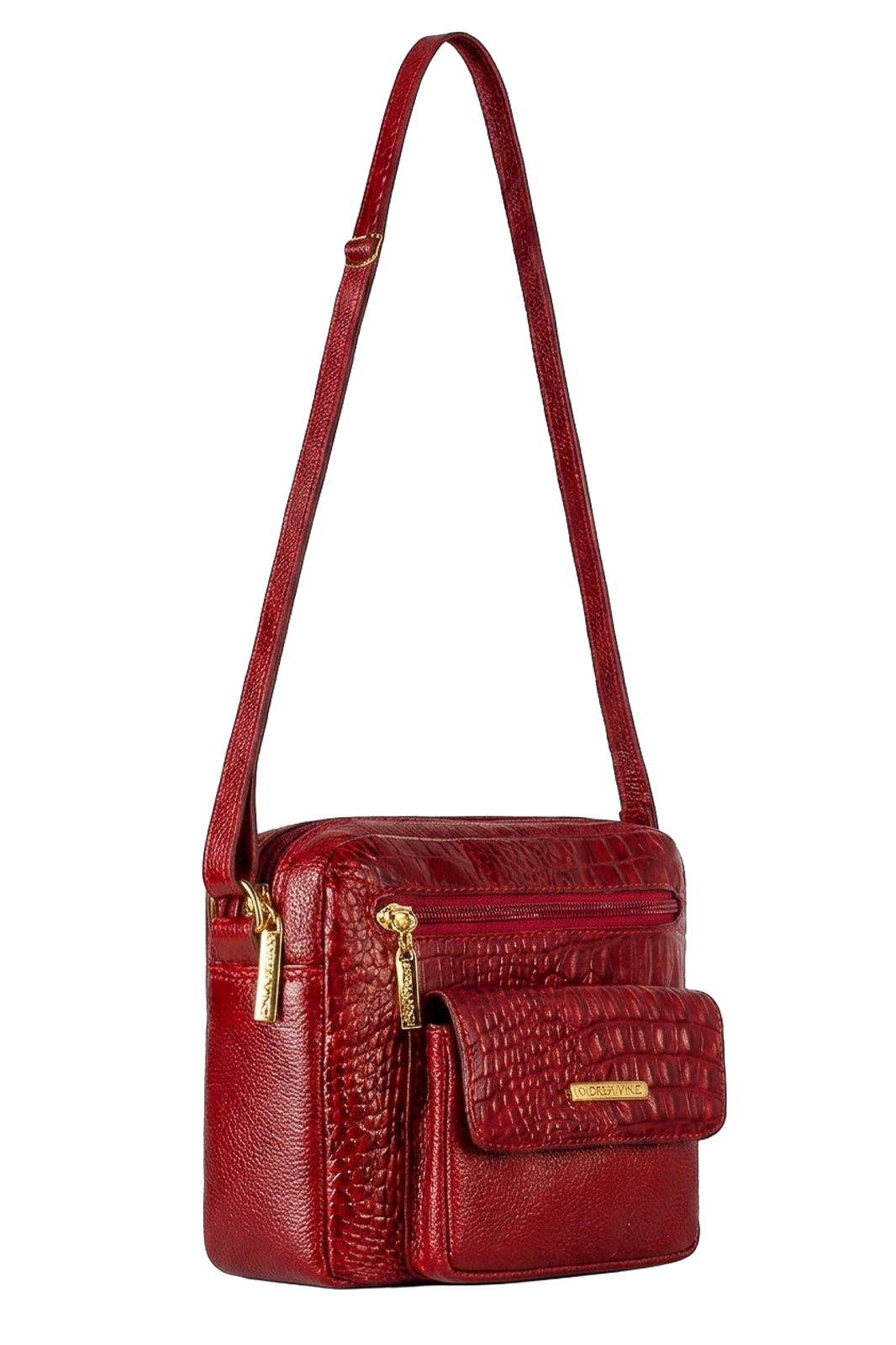 Bolsa transversal pequena de couro croco Clarice