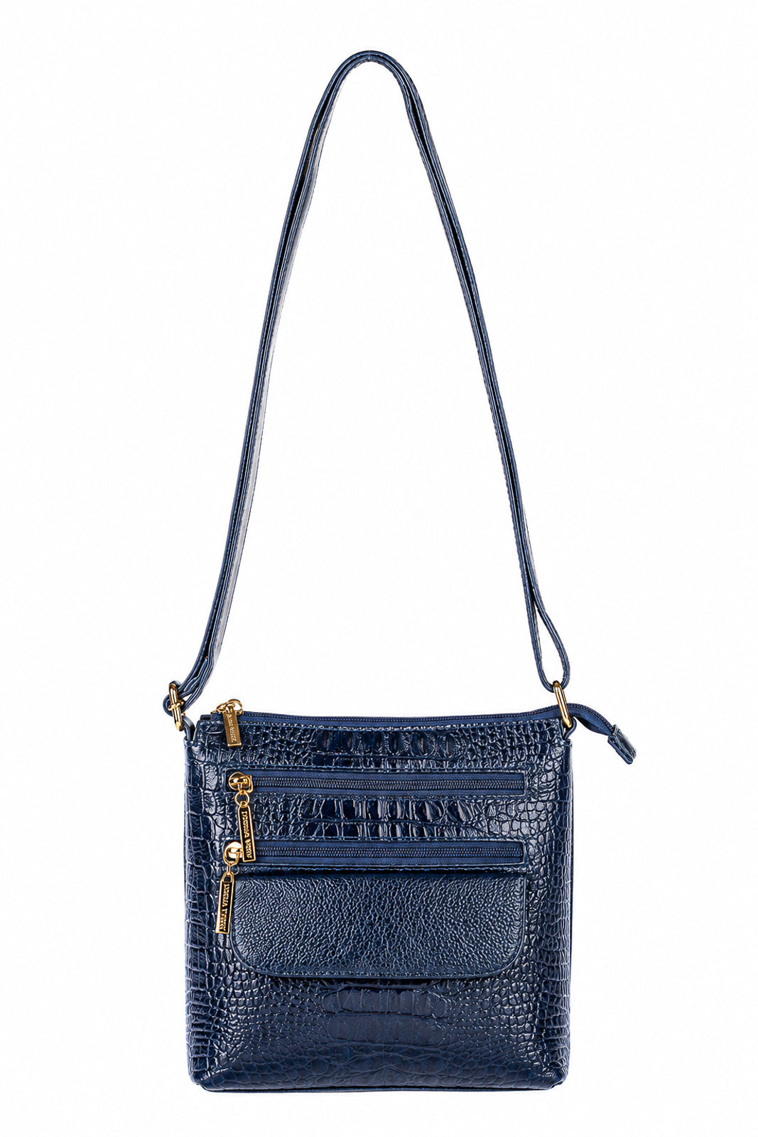 Bolsa transversal de couro croco Maura na cor azul — Enluaze