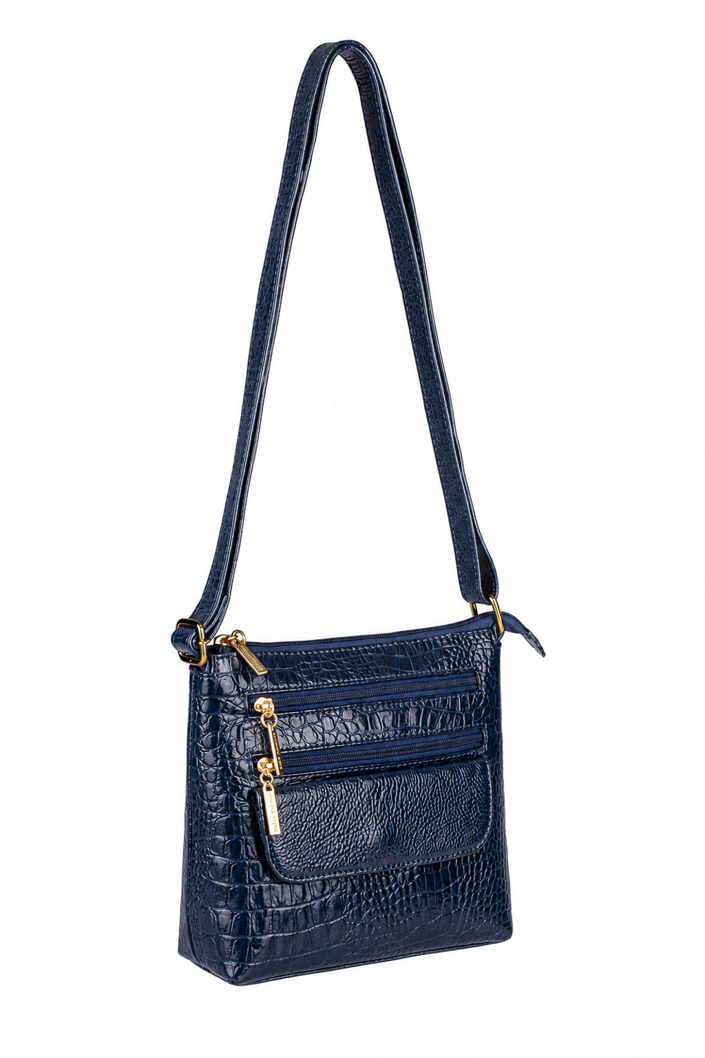 Bolsa transversal de couro croco Maura na cor azul — Enluaze, foto 6