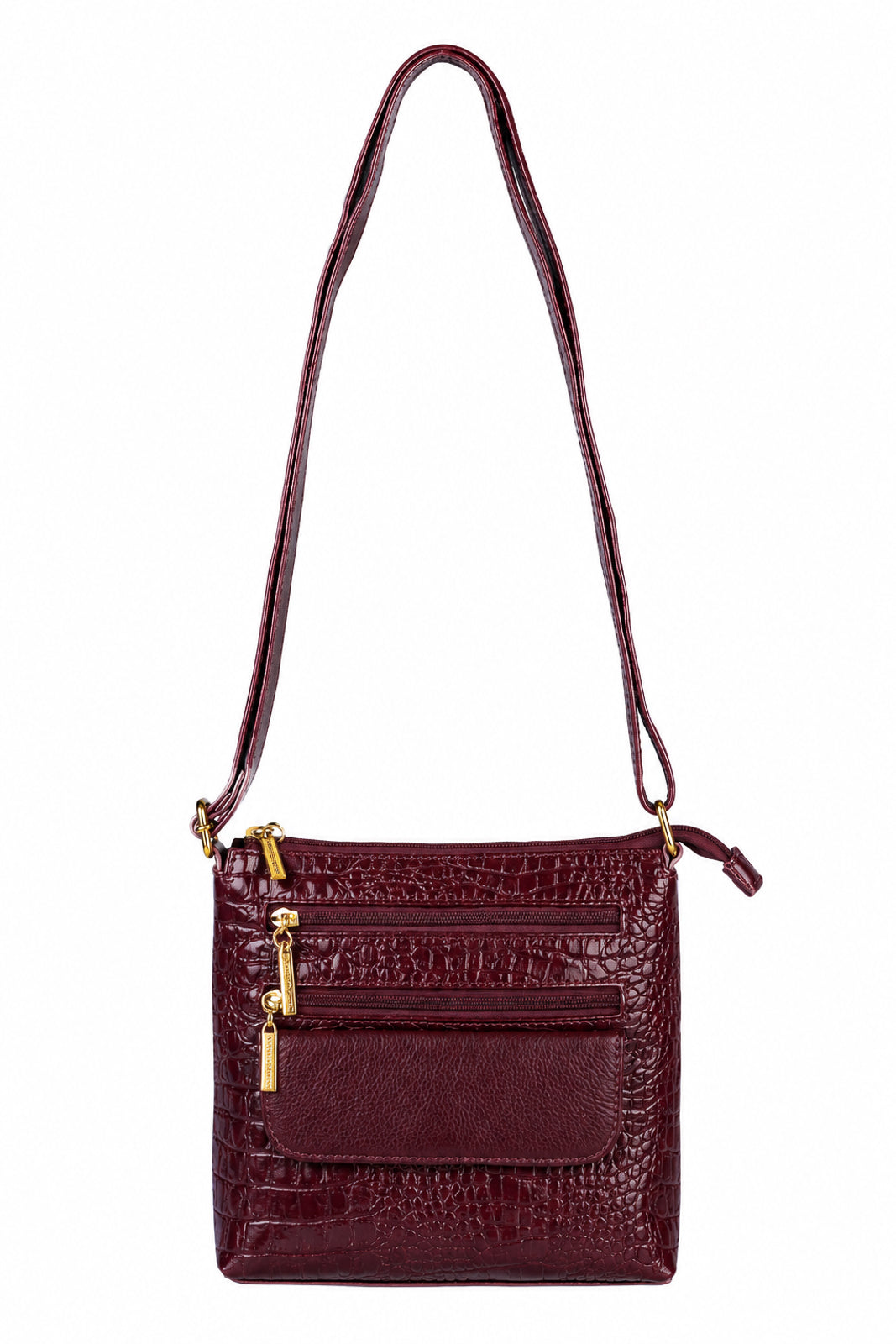 Bolsa transversal de couro croco Maura na cor marsala — Enluaze