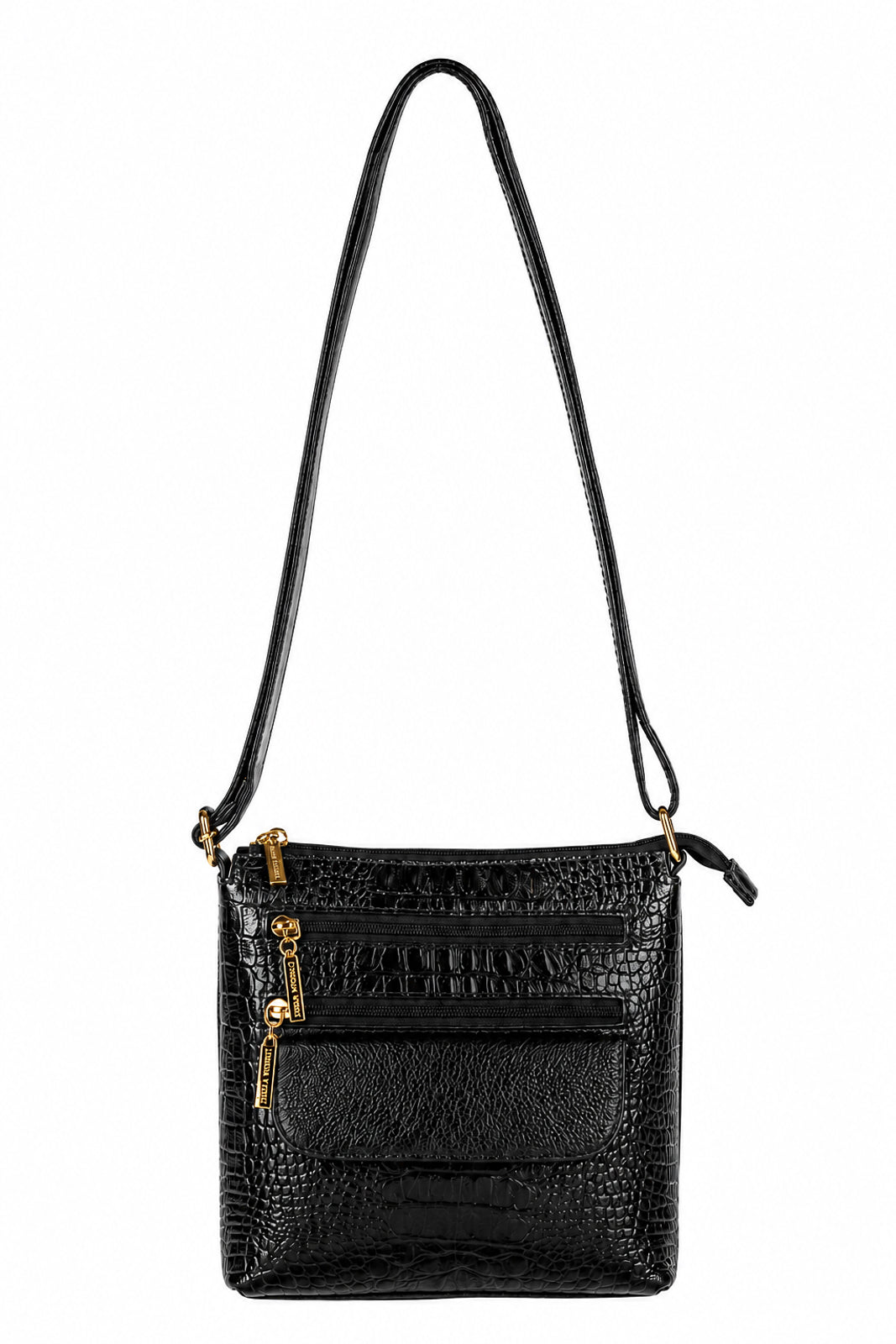 Bolsa transversal de couro croco Maura na cor preto — Enluaze
