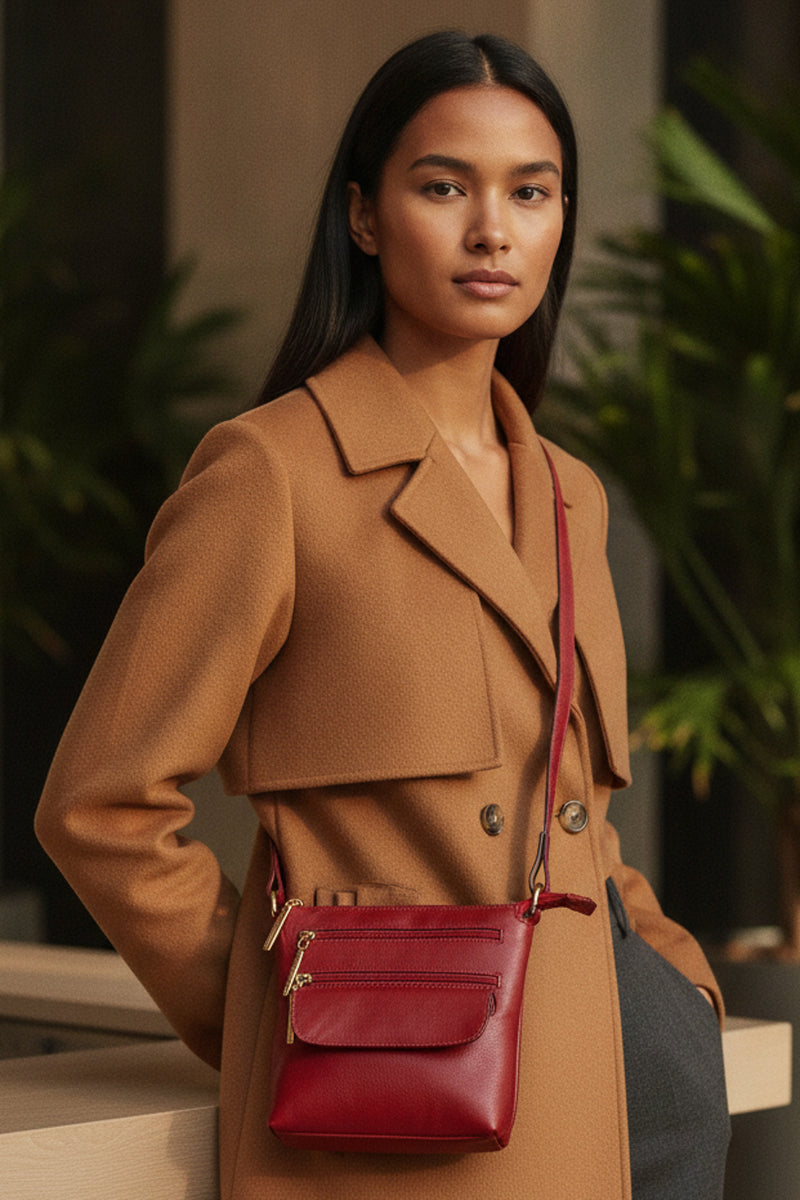Bolsa transversal de couro liso Maura