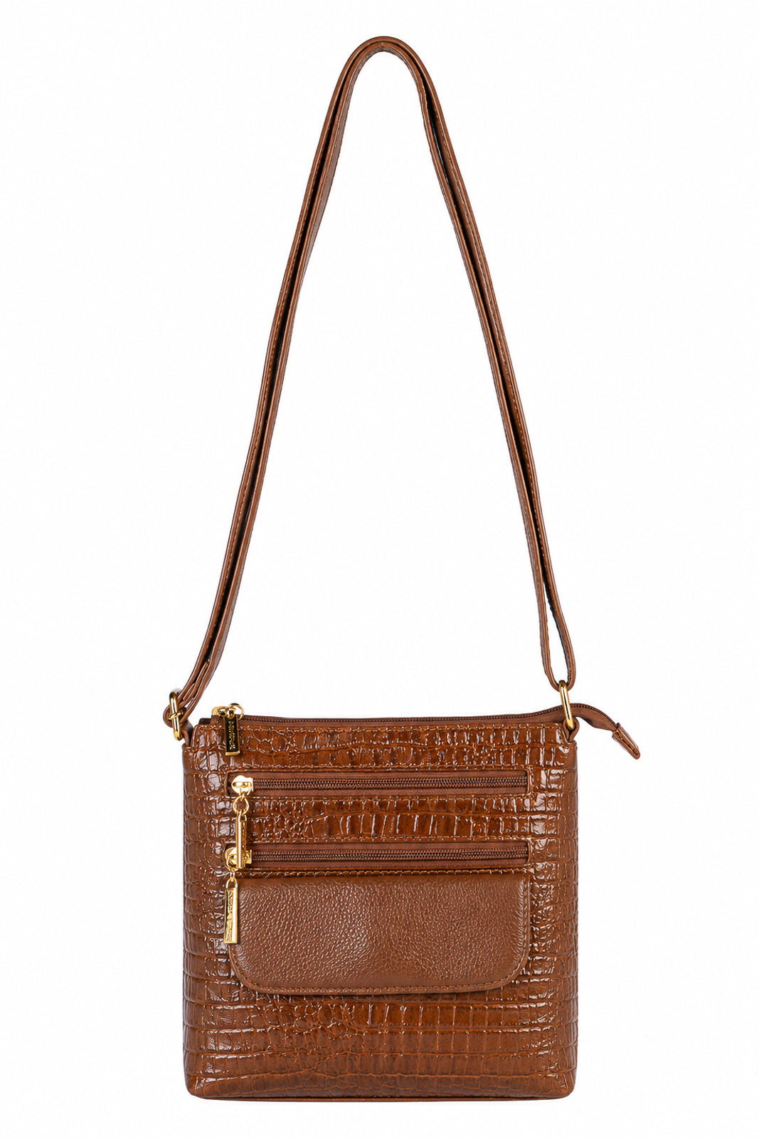 Bolsa transversal de couro croco Maura na cor whisky — Enluaze