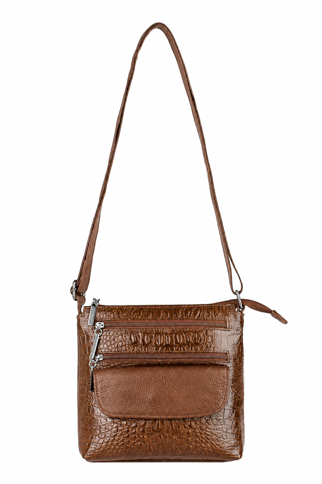 Bolsa transversal de couro croco metais grafite Maura