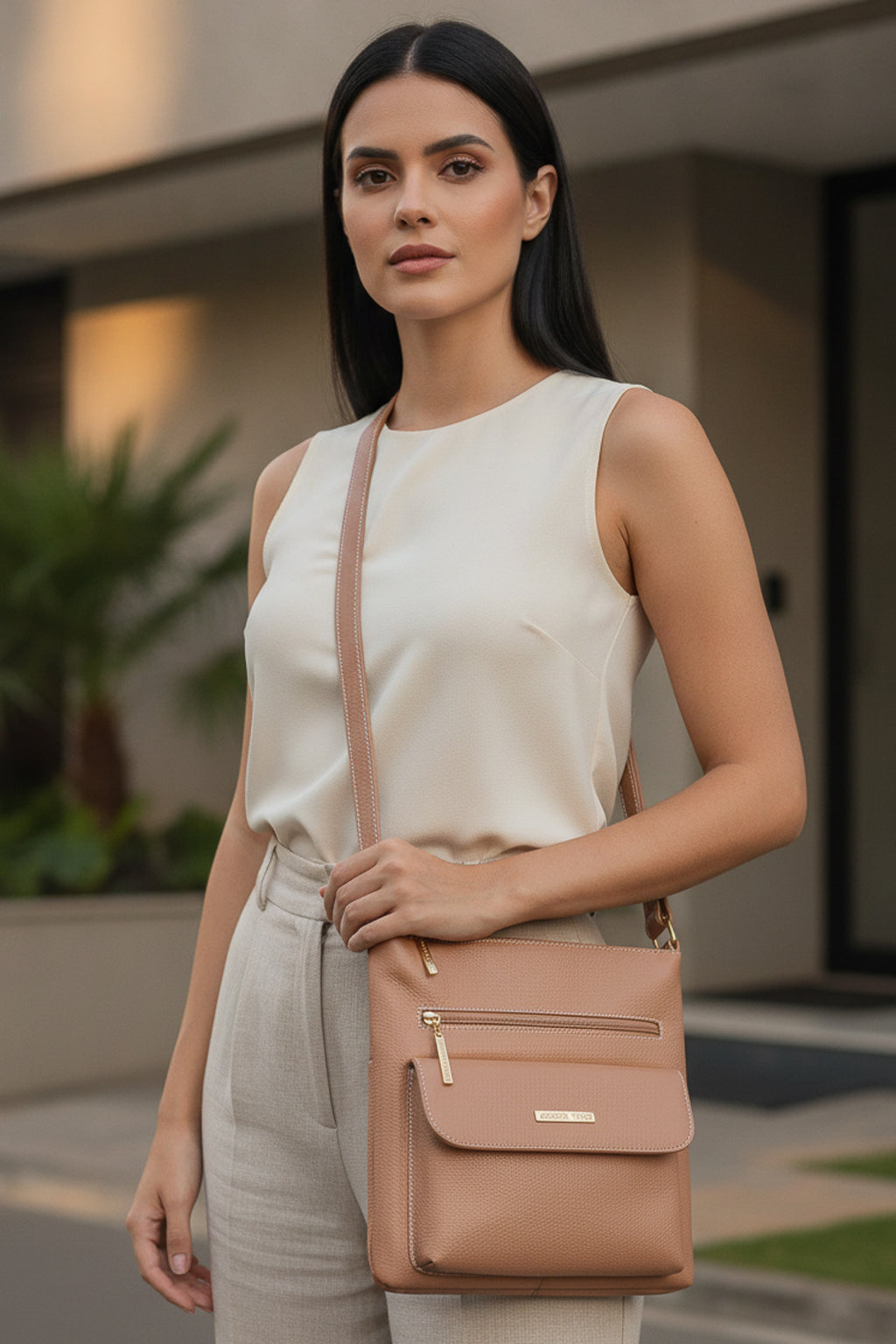 Bolsa transversal de couro liso Karen