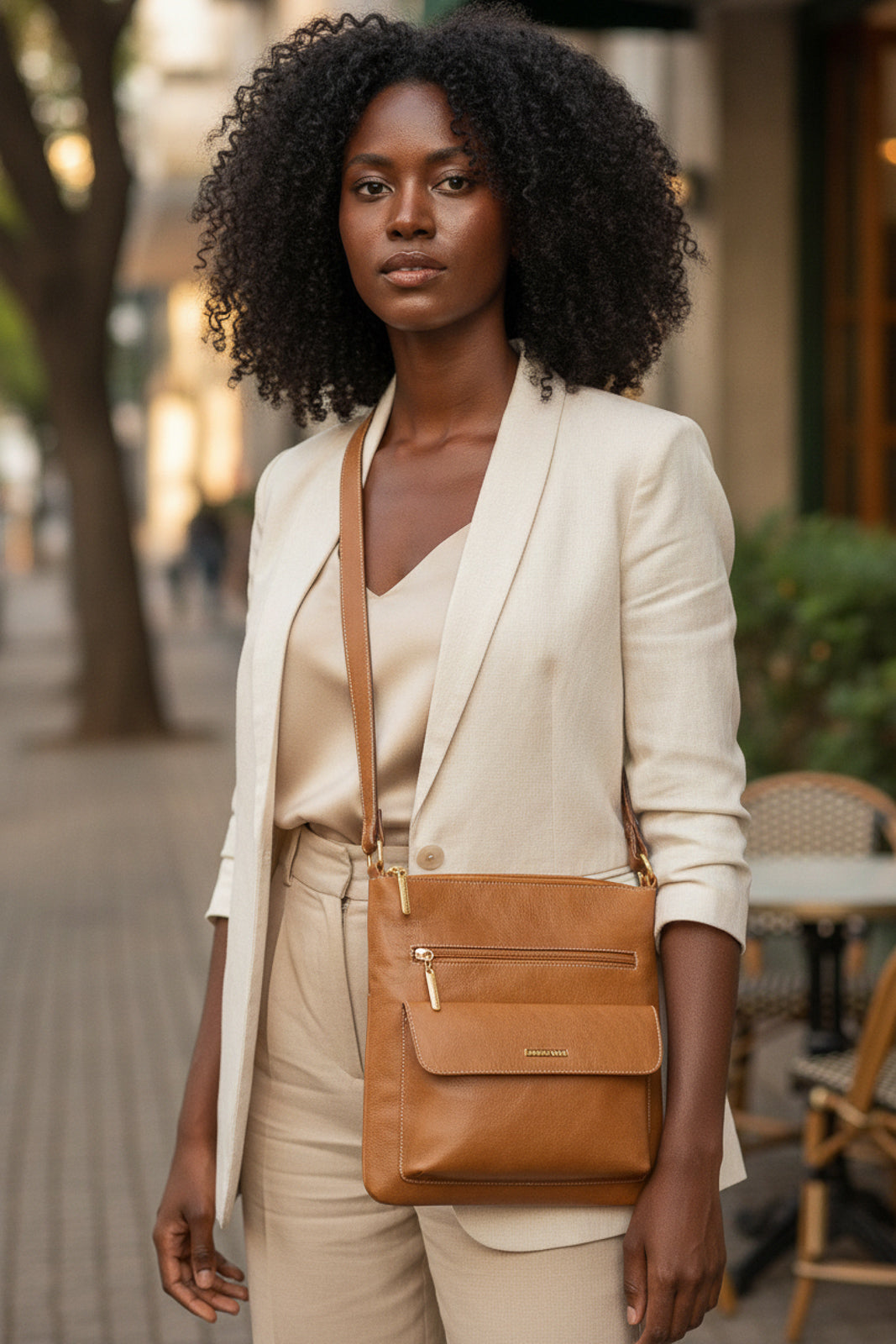 Bolsa transversal de couro liso Karen