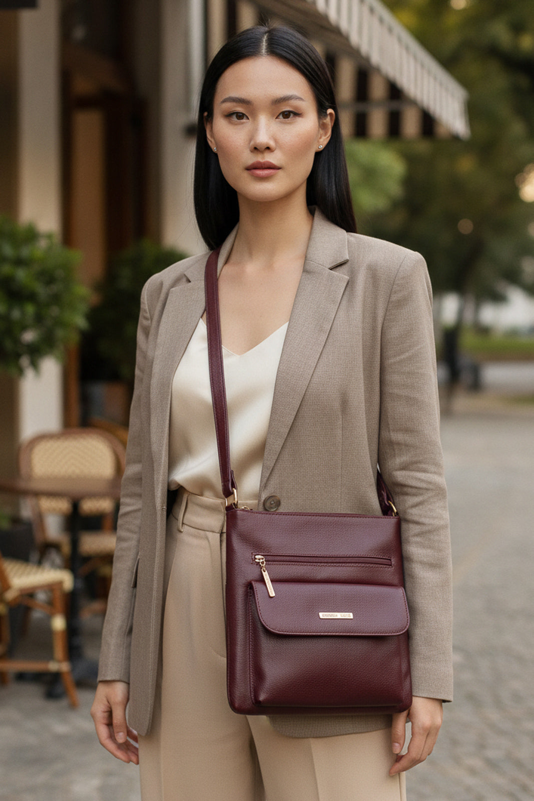 Bolsa transversal de couro liso Karen