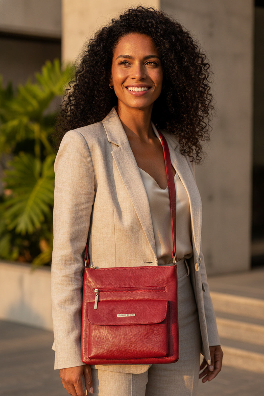 Bolsa transversal de couro liso Karen