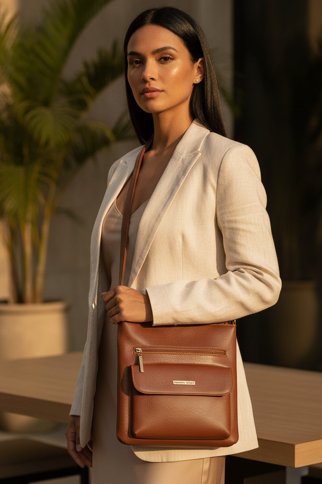 Bolsa transversal de couro liso Karen